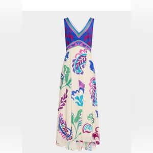 Johnny Was Cream Maxi Dress with Blue, Purple, Pink, Green Accents. Lined. SNWT.
